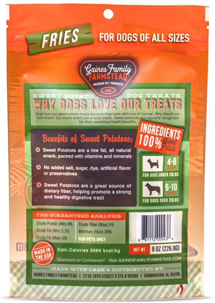 Gaines Family Farmstead Sweet Potato Fries Grain-Free Dog Treats， 8-oz bag