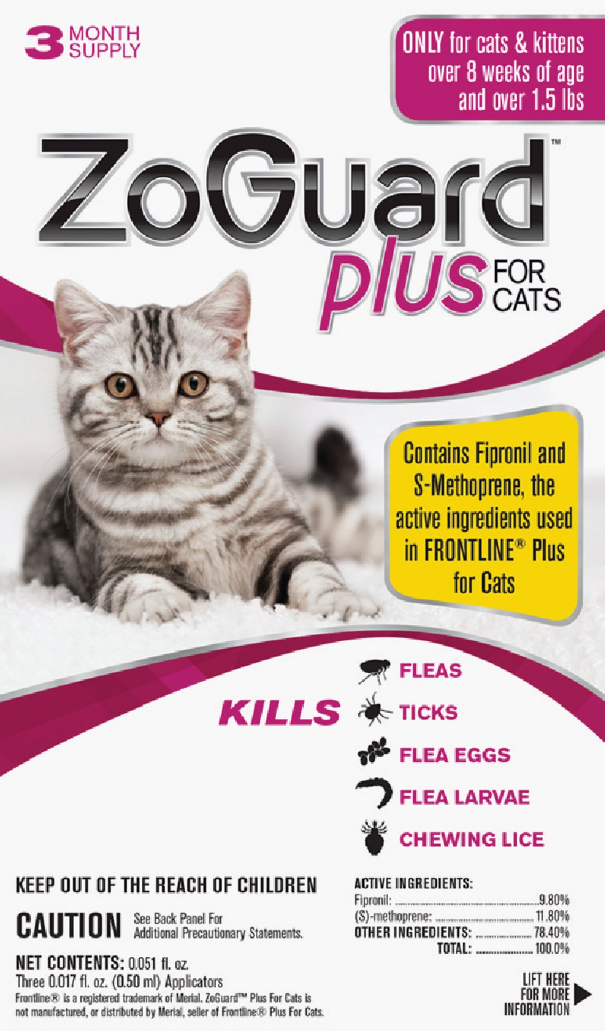 ZoGuard Plus For Cats Fleaamp Tick Treatment (3) 0.017 Oz. Tubes