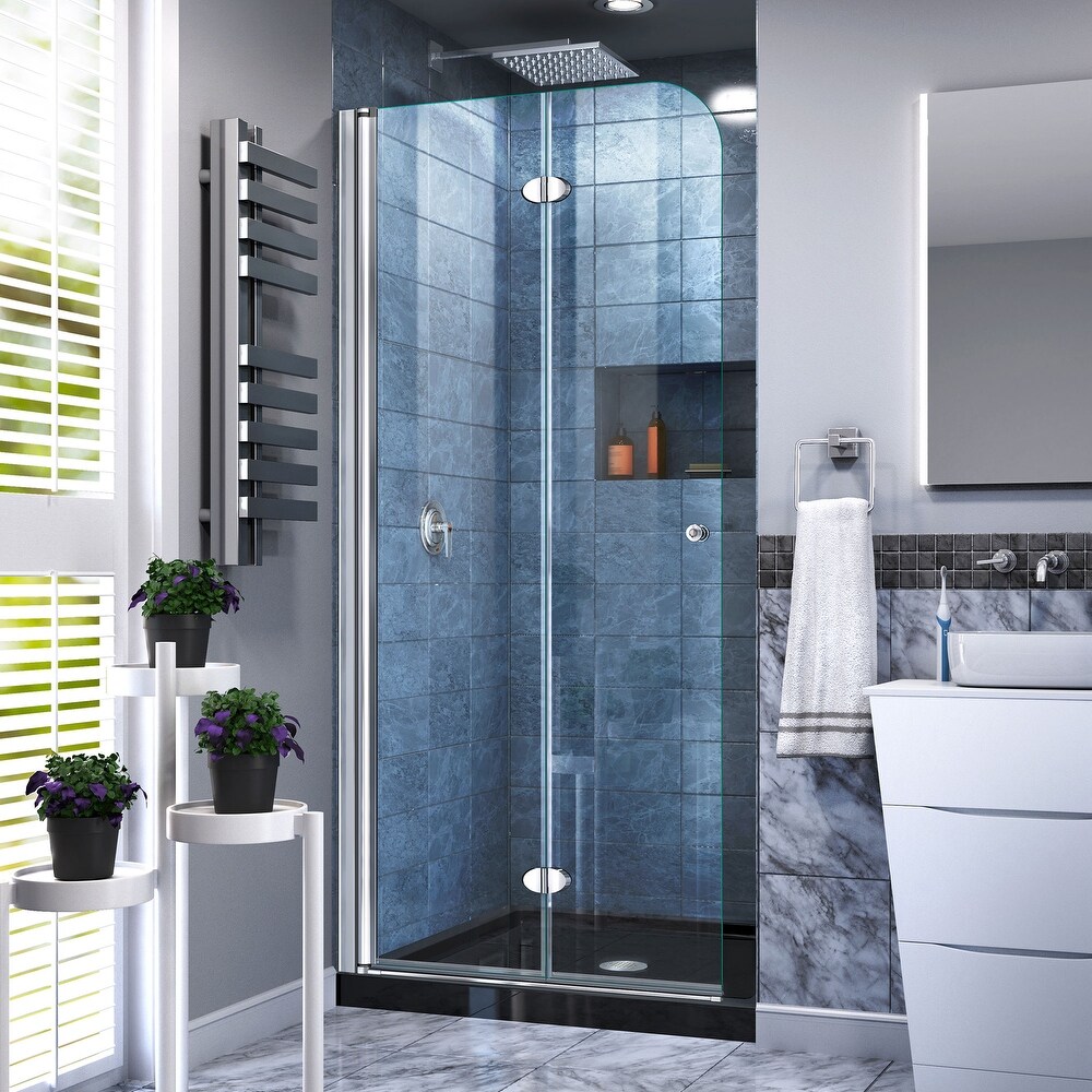 DreamLine Aqua Fold 32 in. D x 32 in. W x 74 3/4 in. H Bi Fold Shower Door and Shower Base Kit   32\