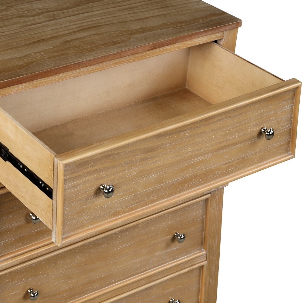 Chic Hazel Bedroom 5 Drawers Chest with Natural Finish Solid Pine Wood