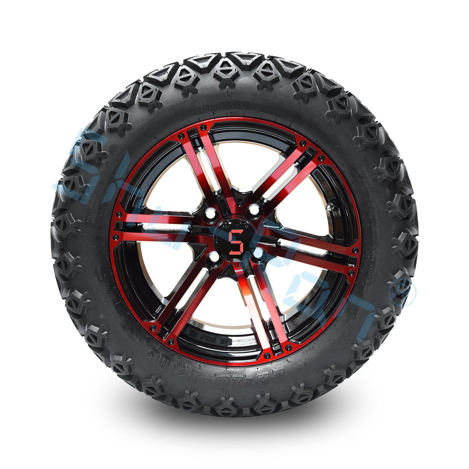 14 Inch Golf Cart Red/Glossy Black Wheels And 22x10 14'' DOT  Terrain Tires Assembly