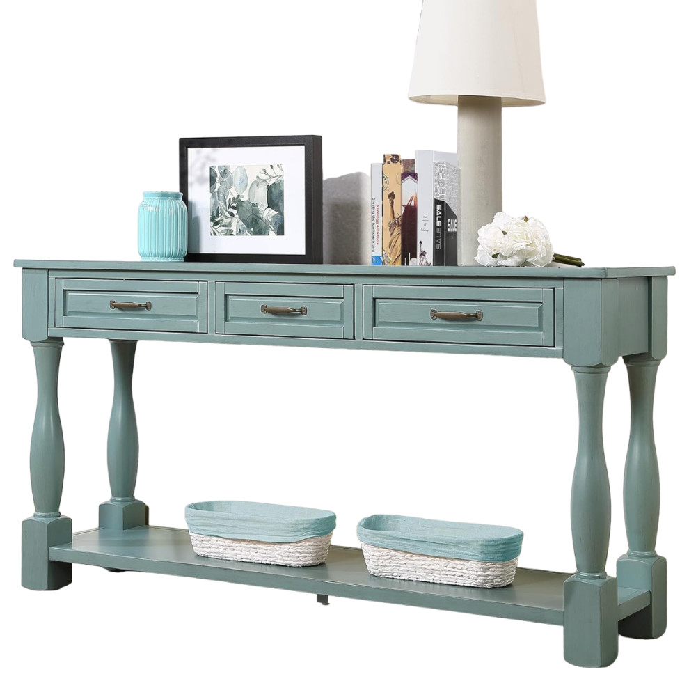 Retro Console Table  Carved Column Support With 3 Spacious Drawers   Midcentury   Console Tables   by Decor Love  Houzz