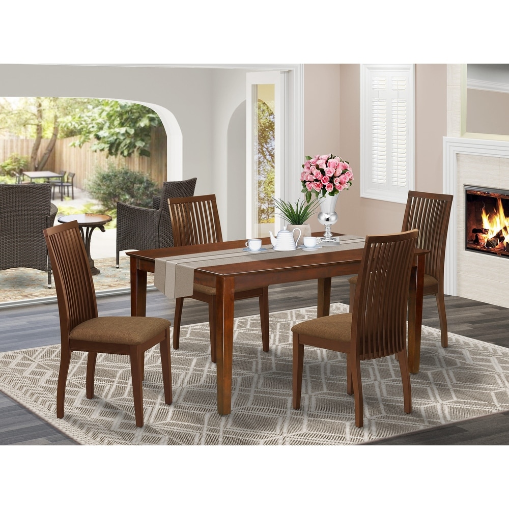 East West Furniture 5 Piece Kitchen Table Set  a Dining Table and 4 Linen Fabric Dining Chairs  (Finish Options)