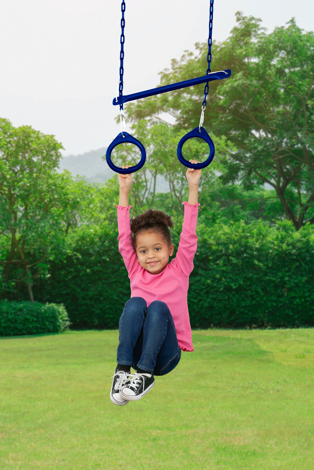 Trailside Cedar Swingset with Belt Swings and Trapeze Bar， All Wood， Hardware， and Assembly Instructions Included