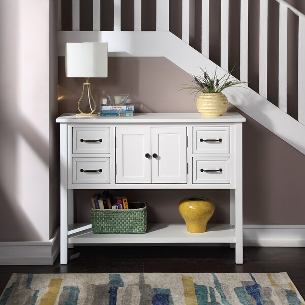 Console Table with 4 Drawers， 1 Cabinet and 1 Shelf