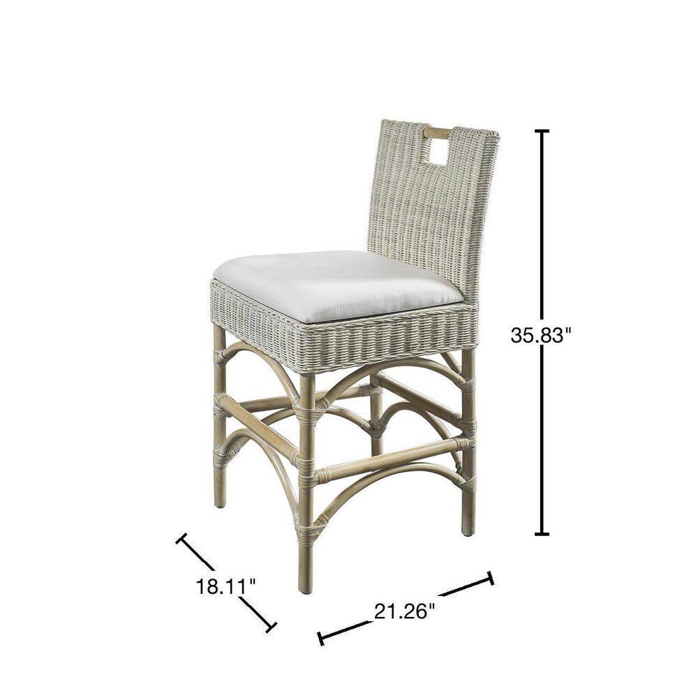 Padma's Plantation Malio 35.83 in. Whitewash Full Back Rattan Frame Counter Height (24-27 in.) Counter Stool with Fabric Seat MAL16-WHW