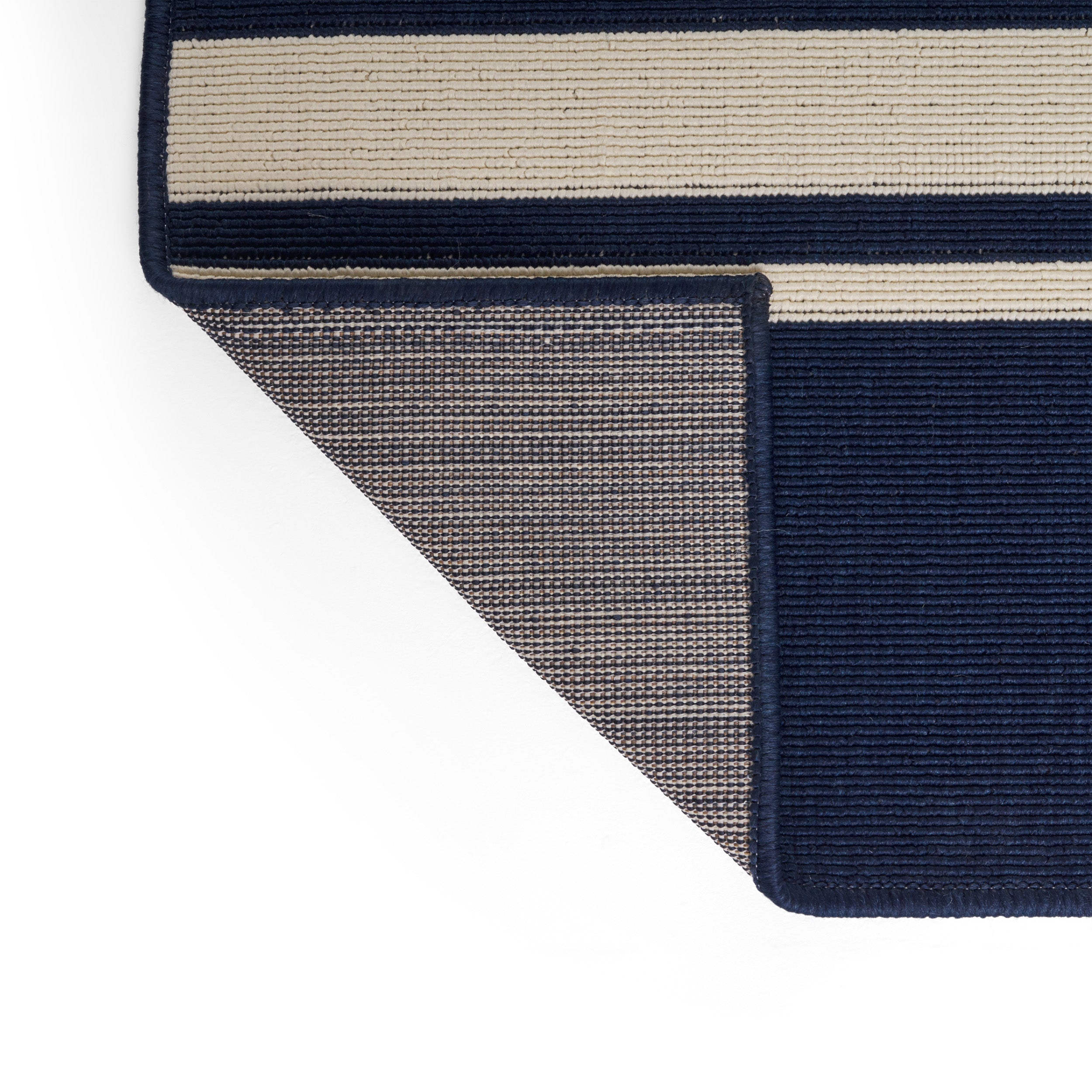 Julia Outdoor Stripe Area Rug, Navy and Ivory