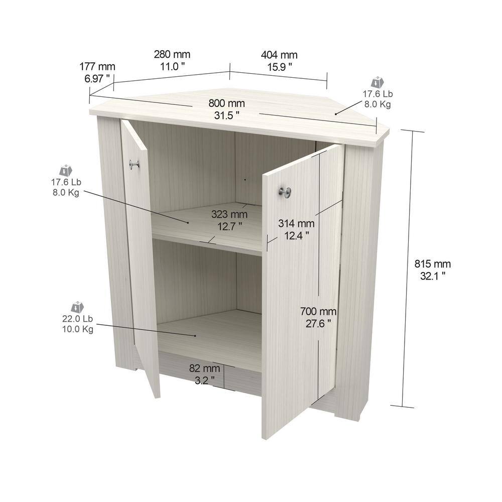 Inval 32.09 in.Washed Oak Wood 2-shelf Corner Bookcase GM-1540