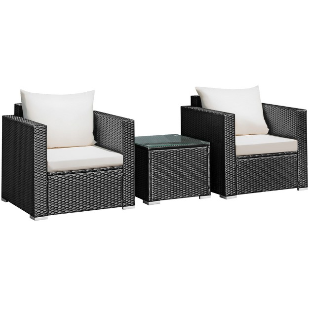 Tangkula 3pcs Patio Rattan Furniture Conversation Set With 2 Cushioned Sofas amp Coffee Table For Outdoor