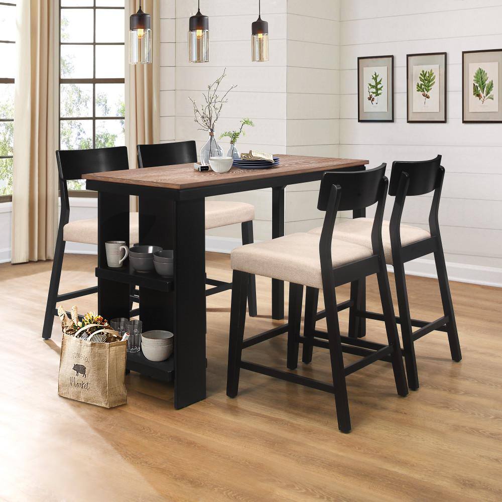 Hillsdale Furniture Knolle Park 5 Piece Rectangular Wood Top Black with Oak Wire Brush Top Counter Height Dining Set 5132DTR5