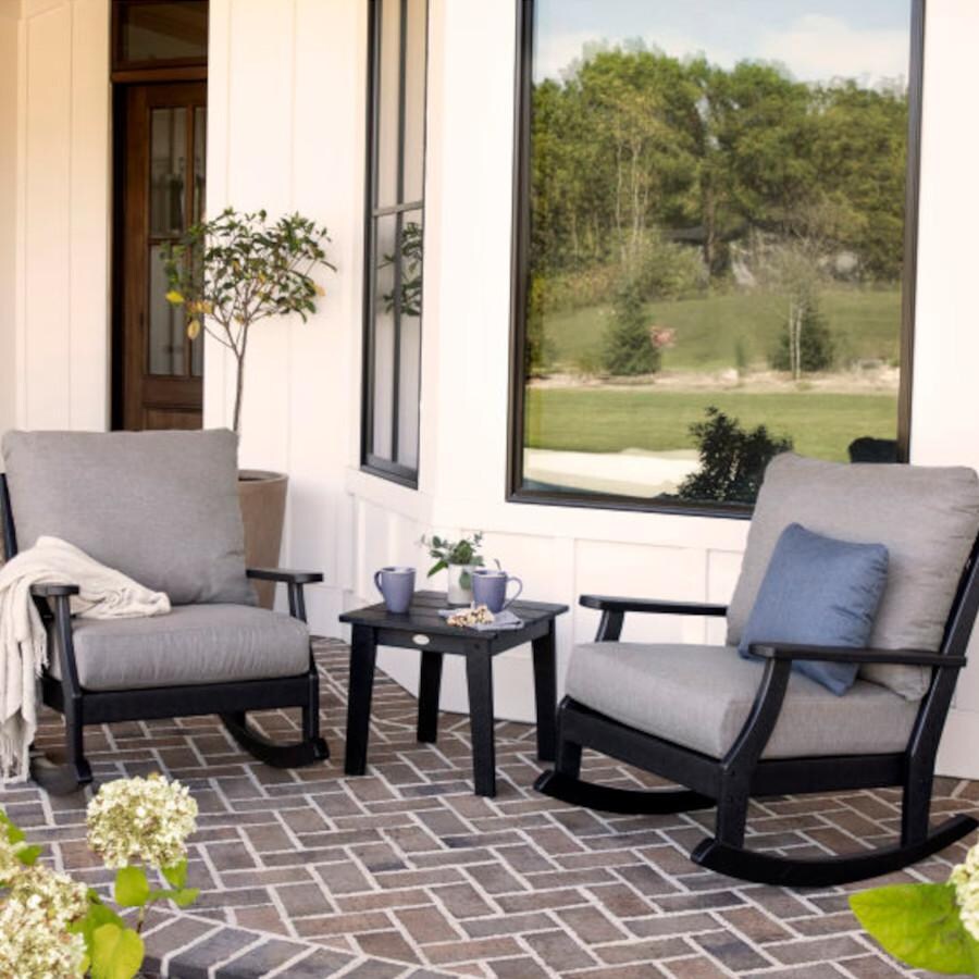 POLYWOOD Braxton 3-Piece Deep Seating Rocker Set in Black / Grey Mist