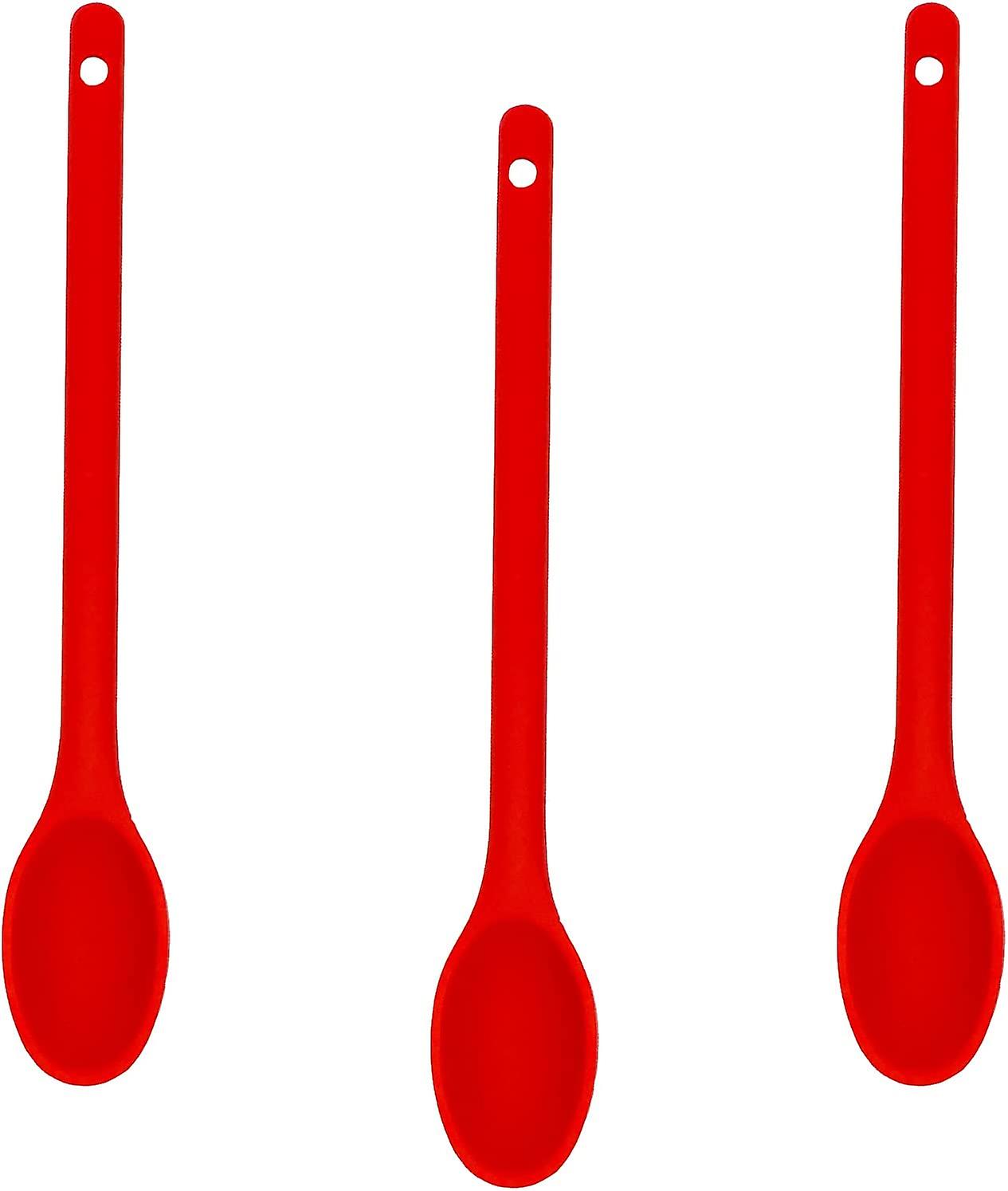 12 Inches Silicone Mixing Spoon Set Of 3，extra Long Seamless Spoon Nonstick Heat-resistant Kitchen Mixing Spoon Utensil Set For Baking Stirring Mixing