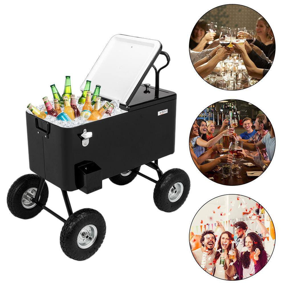 VINGLI 80 Qt. Wagon Rolling Cooler Ice Chest with Long Handle and 10 in. Wheels Portable Patio Party Bar Cold Drink Beverage HDG26000473