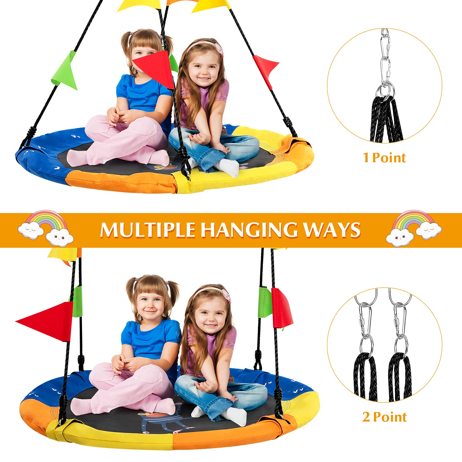 Costzon 40 Inch Saucer Tree Swing, Kids Indoor/Outdoor Large Round Swing w/ Hanging Straps