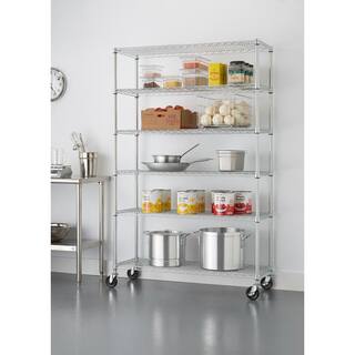 TRINITY EcoStorage Chrome 6-Tier Rolling Steel Wire Shelving Unit (48 in. W x 77 in. H x 18 in. D) TBFC-0907