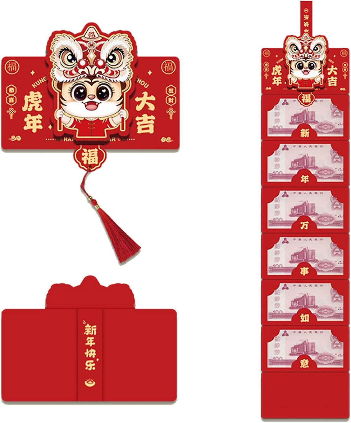 Foldable Chinese Red Envelopes 2022 Chinese Year Of The Tiger Lucky Money Packets 6 Card Slot Red Packet，  - 6 Cards Moe Of Tiger