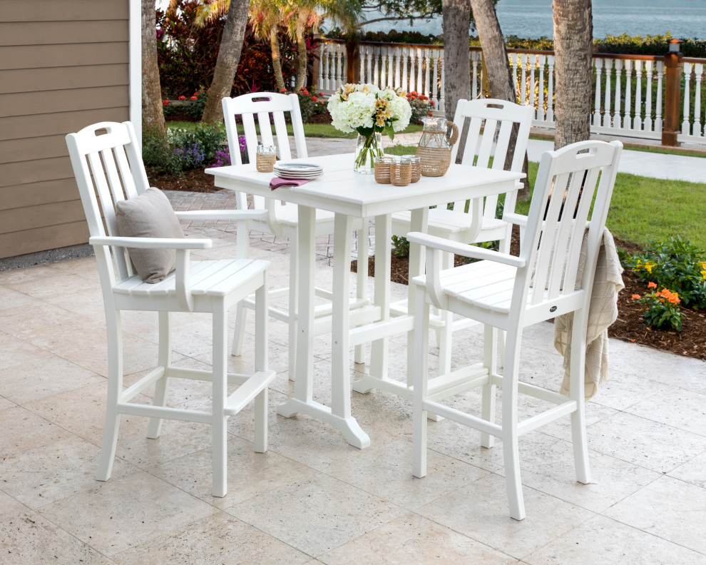 Trex Outdoor Yacht Club 5 Piece Farmhouse Arm Chair Bar Set   Beach Style   Outdoor Pub And Bistro Sets   by POLYWOOD  Houzz