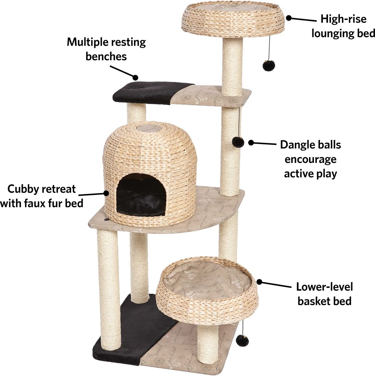 MidWest Feline Nuvo Biscayne 59.75-in Modern Wicker Cat Tree and Condo