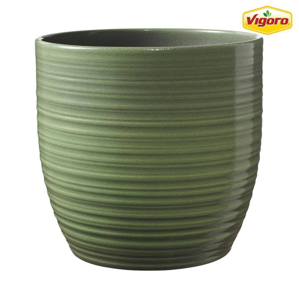 Vigoro Noelle 7.5 in. x 7.5 in. D x 7.1 in. H Small Green Textured Ceramic Pot 57118