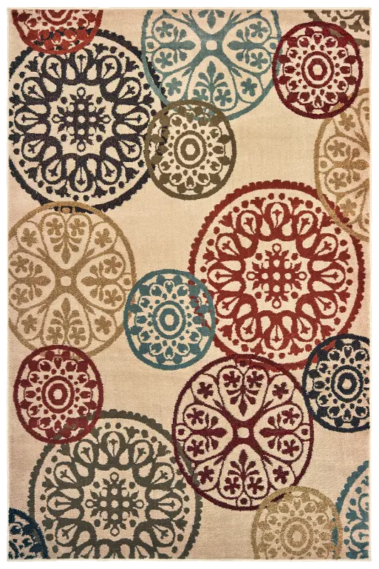 Laurel 5 x 7 Circle Red， Blue， and Green Area Rug