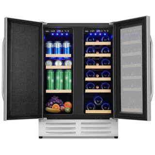 Velivi 24 in.Dual Zone 20-Wine Bottles and 88-Can Built-In and Freestanding with French Door Beverage Cooler in Stainless Steel KMYL120-2HD