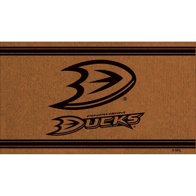 Evergreen Anaheim Ducks Logo Turf Mat Brown 28 X 16 Inches Indoor Outdoor Doormat