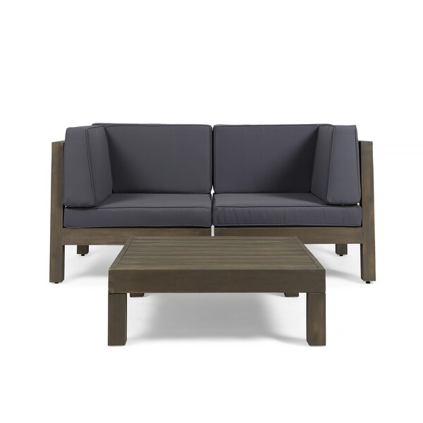 Oana Outdoor 2Seater Acacia Wood Sectional Loveseat and Coffee Table Set with Cushions by Christopher Knight Home