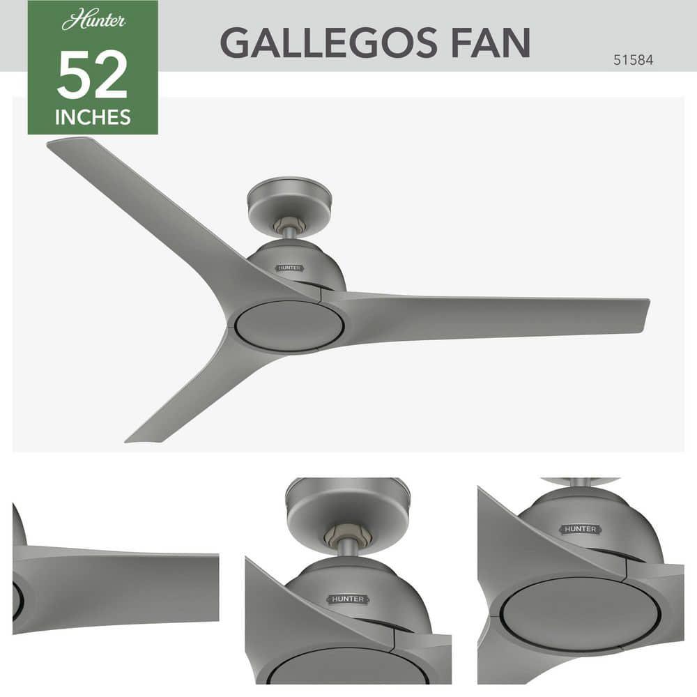 Hunter Gallegos 52 in Matte Silver IndoorOutdoor Ceiling Fan with Wall Control Included