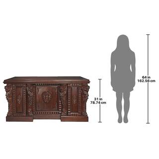 Design Toscano Lord Raffles Lion 63 in. Rectangular Mahogany Brown 5-Drawer Executive Desk AF57224