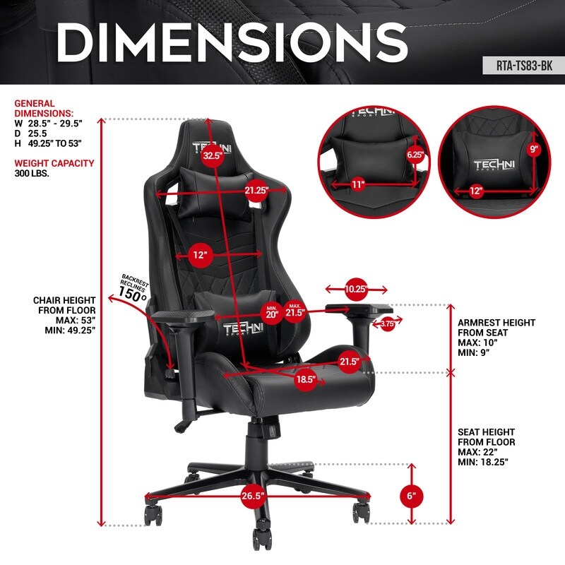 Ergonomic High Back Racer Style PC Gaming Chair  Adjustable Soft Lumbar and Neck Pillows included