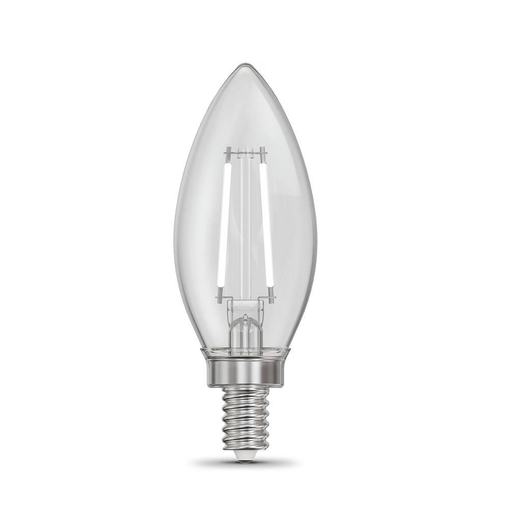 Feit Electric 25-Watt Equivalent B10 E12 Candelabra Dim White Filament Clear Glass Chandelier LED Light Bulb Soft White 2700K (3-Pack) CTC25927CAWFILHDRP3