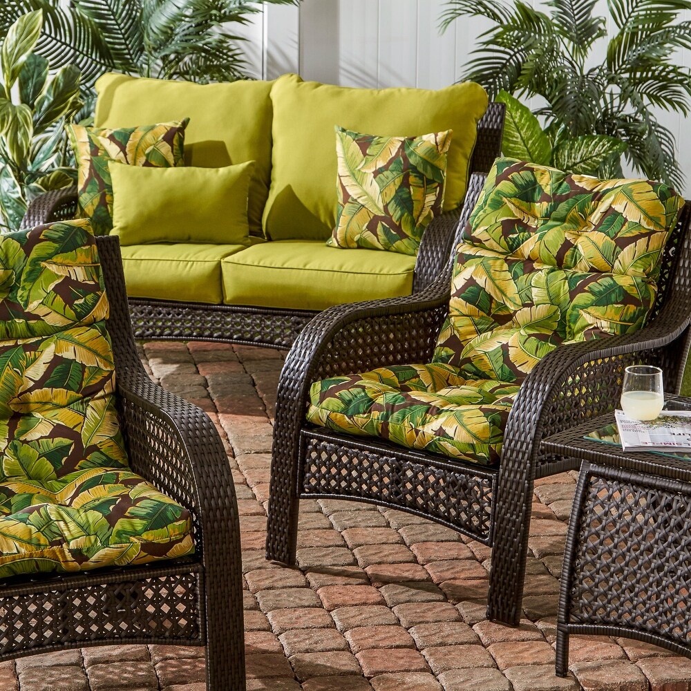 Diggs 3 section 22 inch x 44 inch Outdoor Palm Leaves High Back Chair Cushion (Set of 2) by Havenside Home   44l x 22w