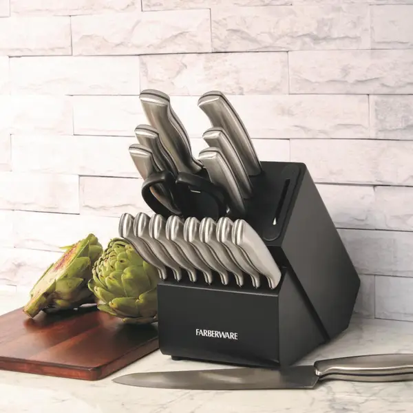 Farberware 16-Piece Edgekeeper Stainless Steel Block Set with Built in Knife Sharpener