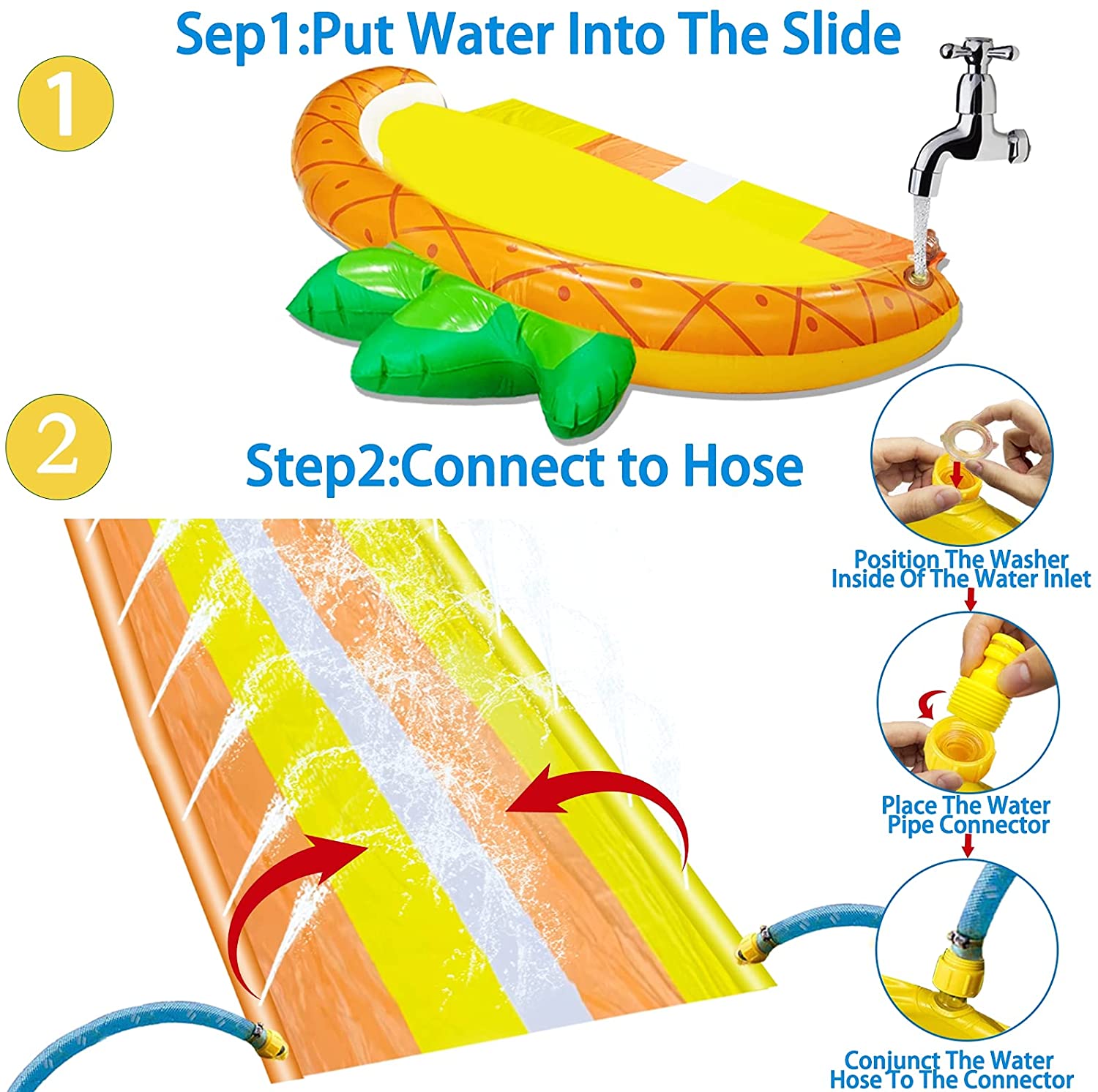 16.1ft x 76In Lawn Water Slides Slip for Kids, Double Race Pineapple Slip Slide Play Center Splash Sprinkler Inflatable Crash Pad for Children Summer Backyard Swimming Pool Games Outdoor Water Toys