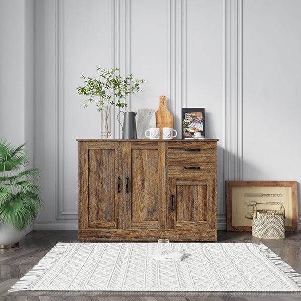 Modern Wood Buffet Sideboard with 2 doorsand1 Storage and 2drawers -Entryway Serving Storage Cabinet Doors-Dining Room Console