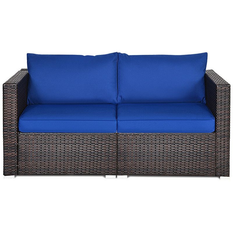 2 PCS Patio Rattan Sectional Conversation Sofa Set