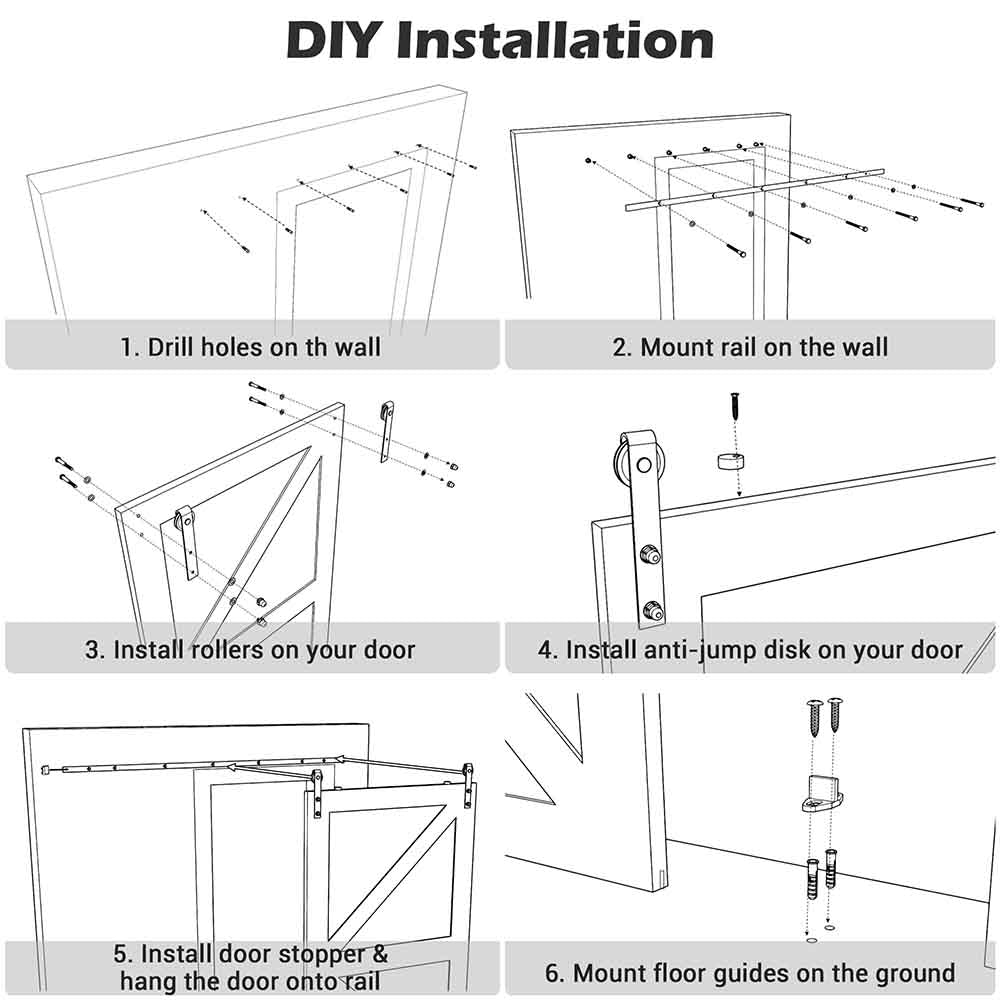 6.6' Single Sliding Barn Door Hardware Set Cabinet Roller Track