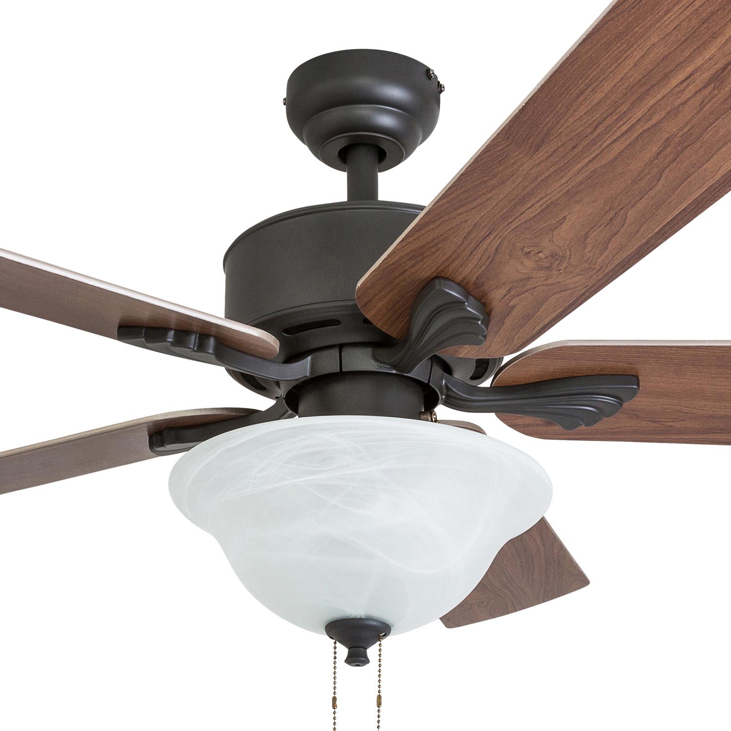 Prominence Home 50668-35 Berclair Traditional 52-Inch Aged Bronze Indoor Ceiling Fan， LED Bowl Light with Chilled Gray / Chocolate Maple Blades