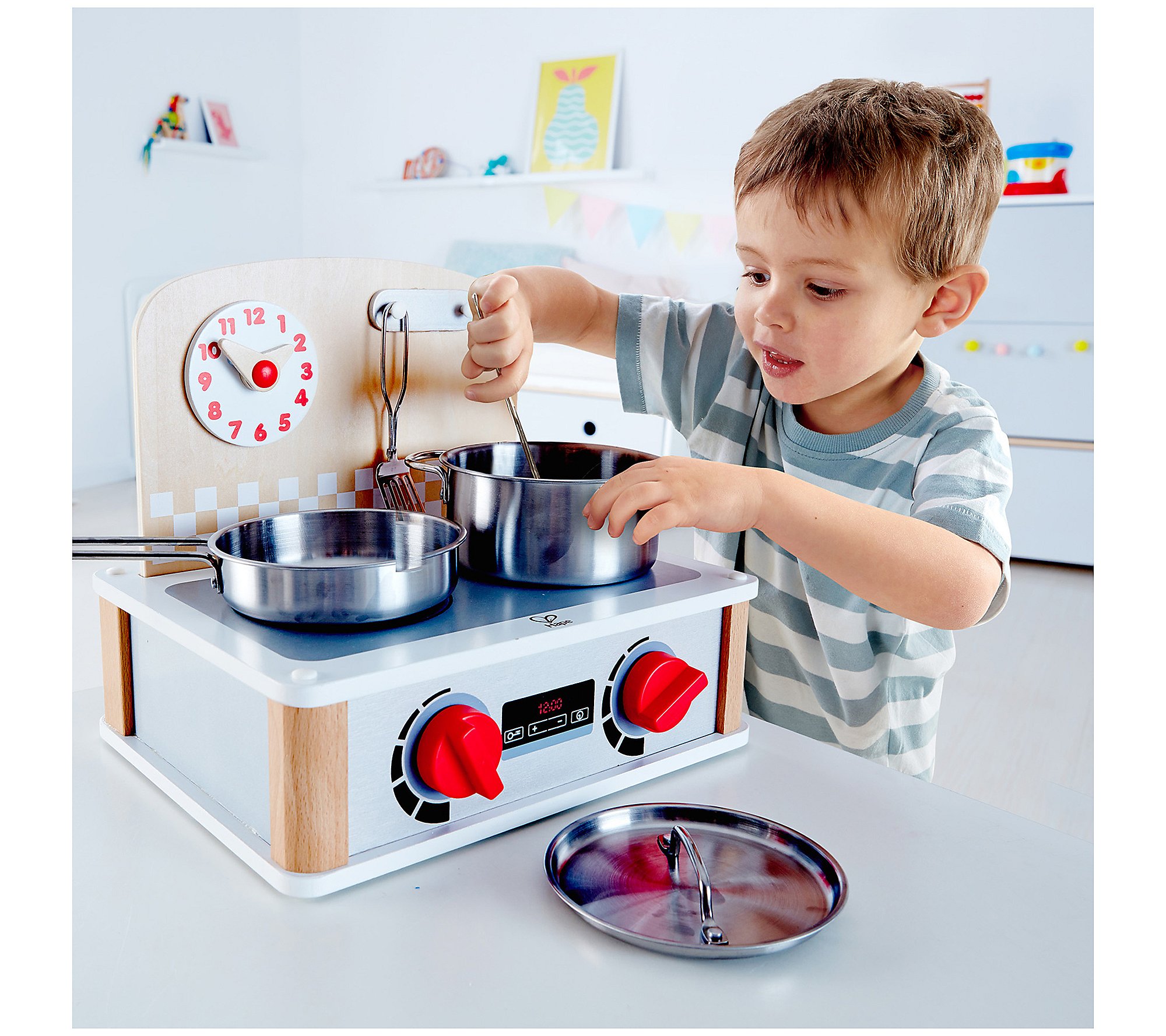 Hape 2-In-1 Wooden Toy Kitchen and Grill Set - 6Piece