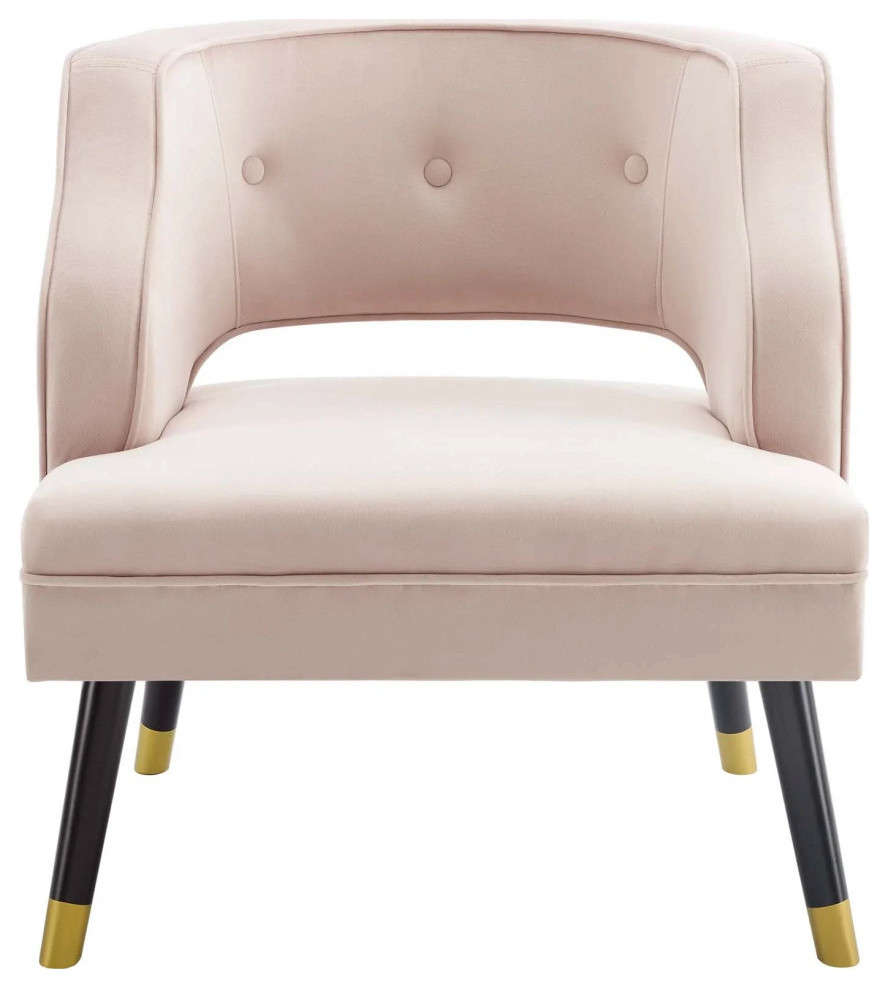 Finn Pink Button Tufted Open Back Performance Velvet Armchair   Midcentury   Armchairs And Accent Chairs   by V.S.D Furniture  Houzz