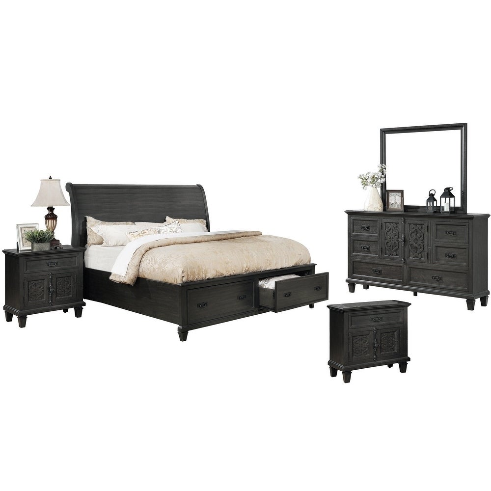 Best Quality Furniture Sleigh 4-Piece Bedroom Set with Extra Nightstand - - 28996996