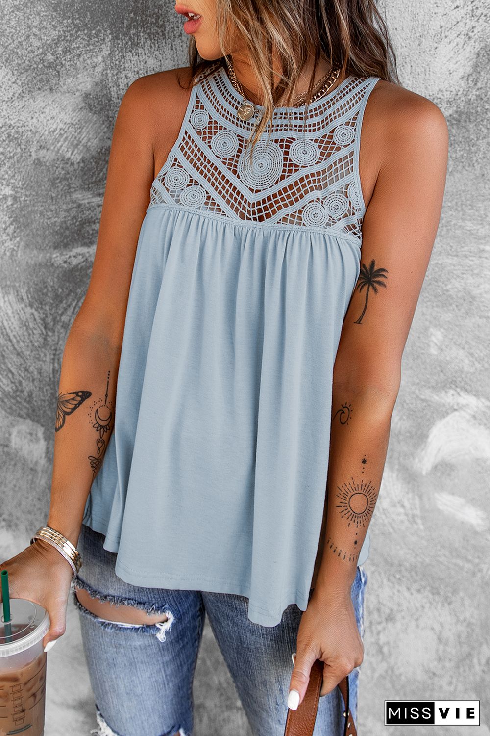 Sky Blue Crochet Lace Tank Top