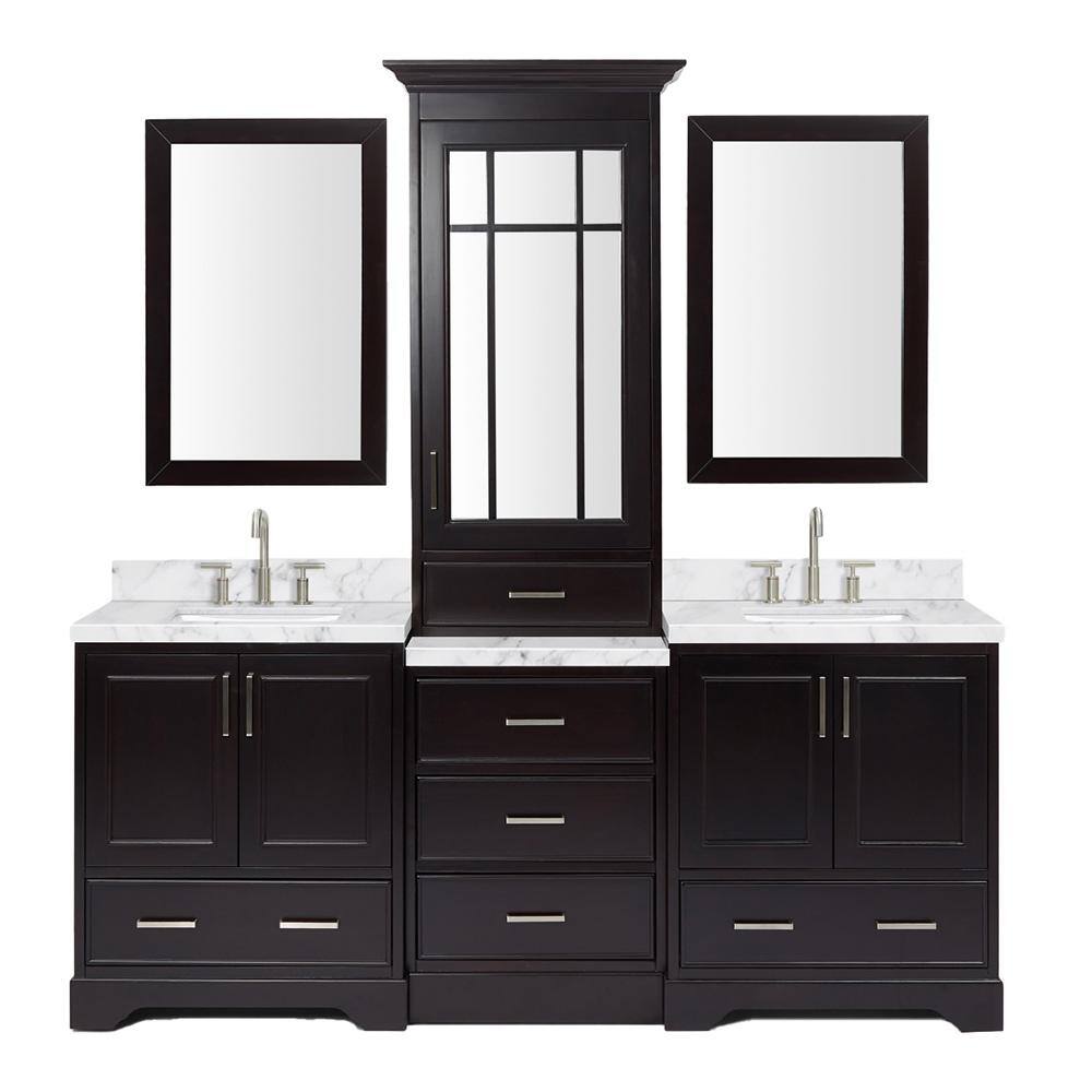 ARIEL Stafford 85 in. W x 22 in. D x 89 in. H Double Sinks Freestanding Bath Vanity in Espresso with Marble Tops and Mirrors M085DCWRESP