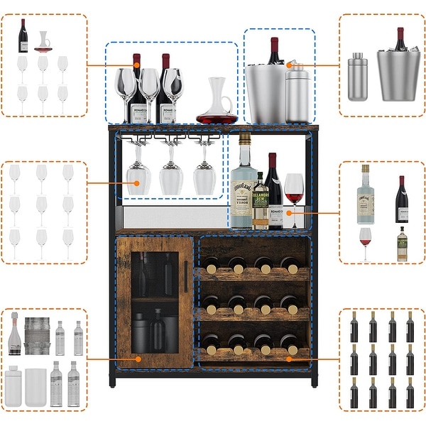 Wine Bar Rack Cabinet with Detachable Wine Rack， Bar Cabinet with Glass Holder