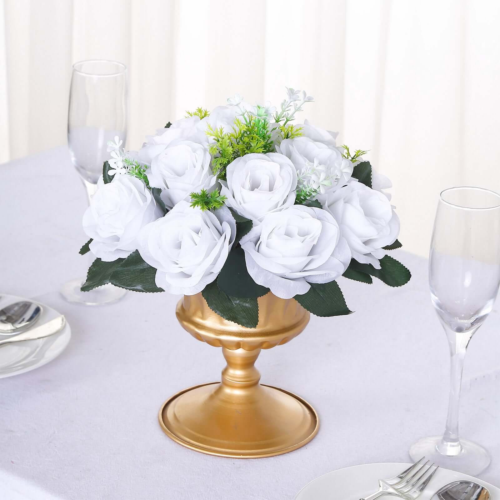 2 Pack White Artificial Flower Ball Bouquets For Centerpieces 15-Head Silk Rose Kissing Balls 10