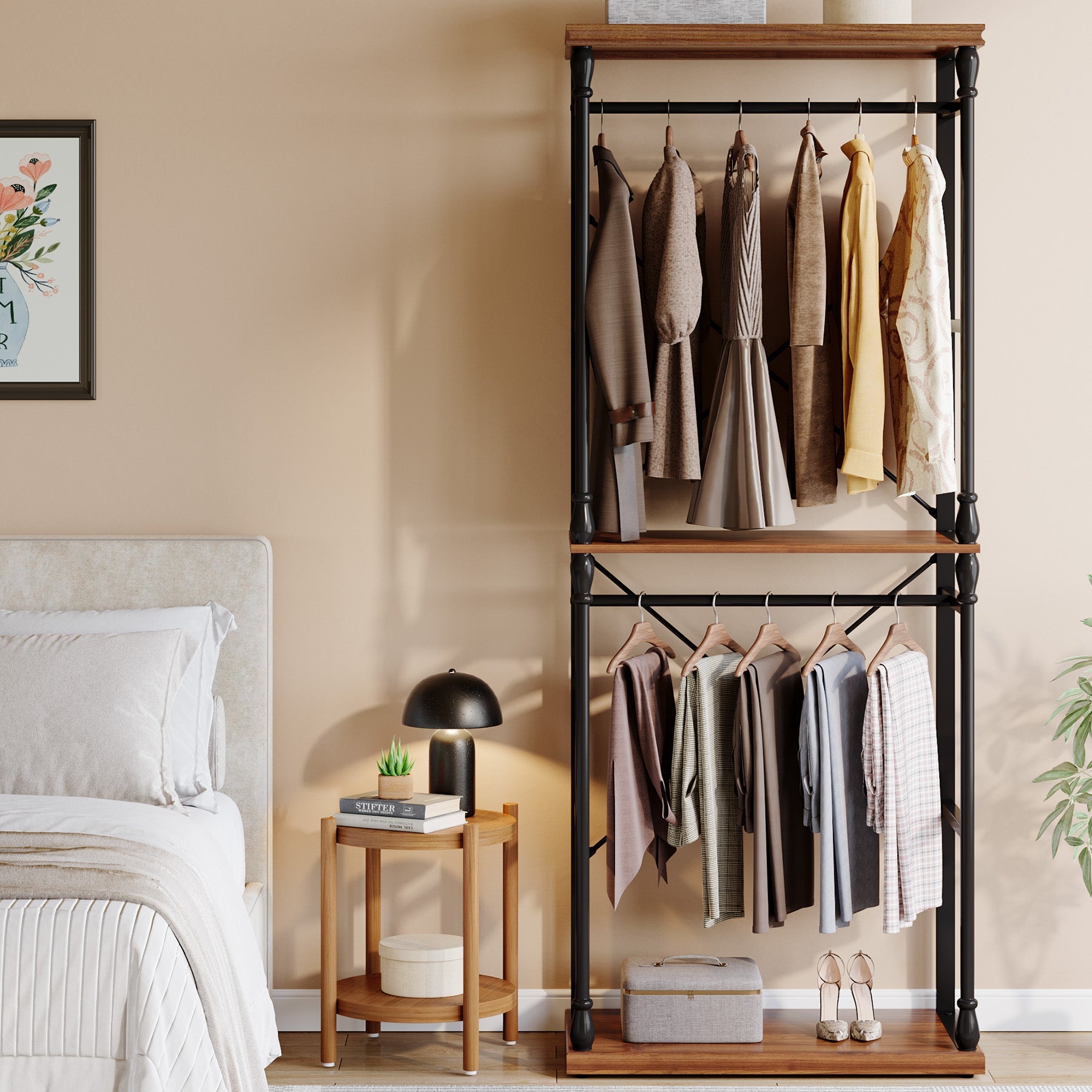 Freestanding Clothes Rack, Garment Rack Closet Organizer with Storage Shelves