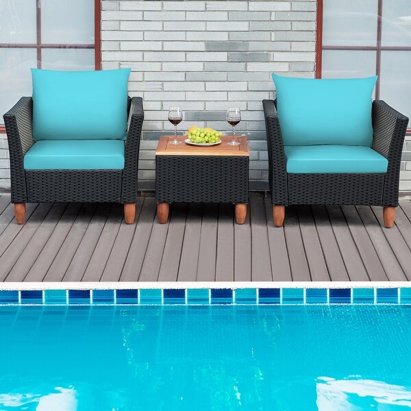 Gymax 3PCS Patio Rattan Conversation Furniture Set Yard Outdoor w/