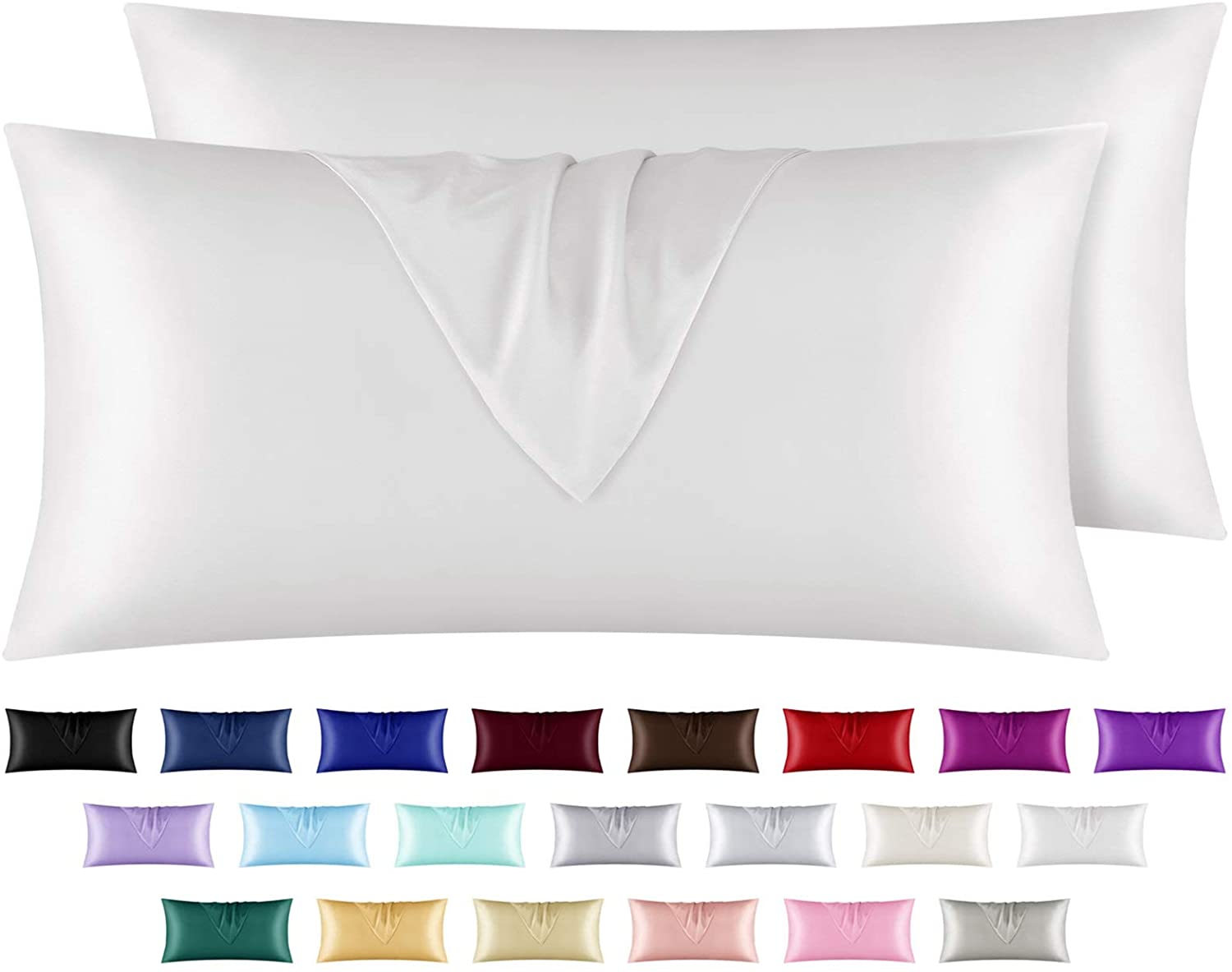 Satin Pillowcase for Hair and Skin, 2 pcs Silky Pillowcases with Envelop Closure