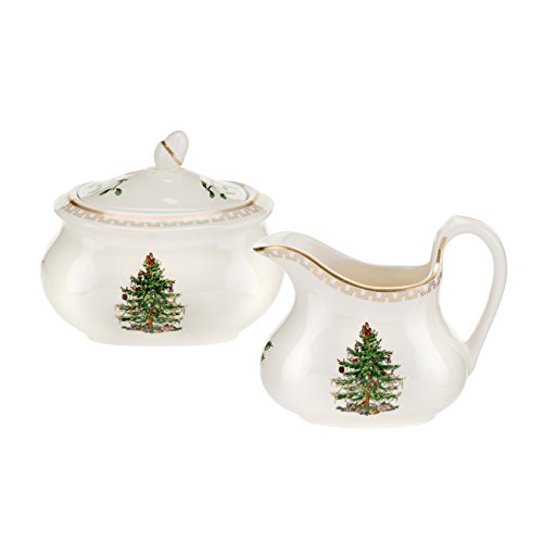 Spode Christmas Tree Gold Sugar Bowl and Creamer Set