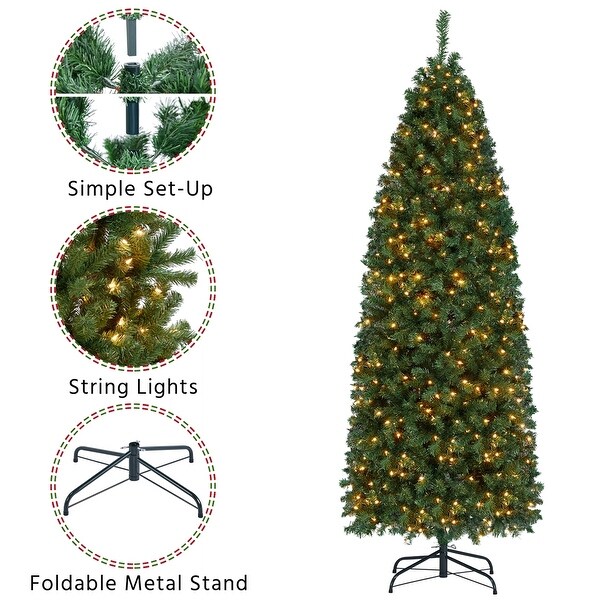 Yaheetech Prelit Artificial Christmas Tree Slim Tree Hinged Spruce